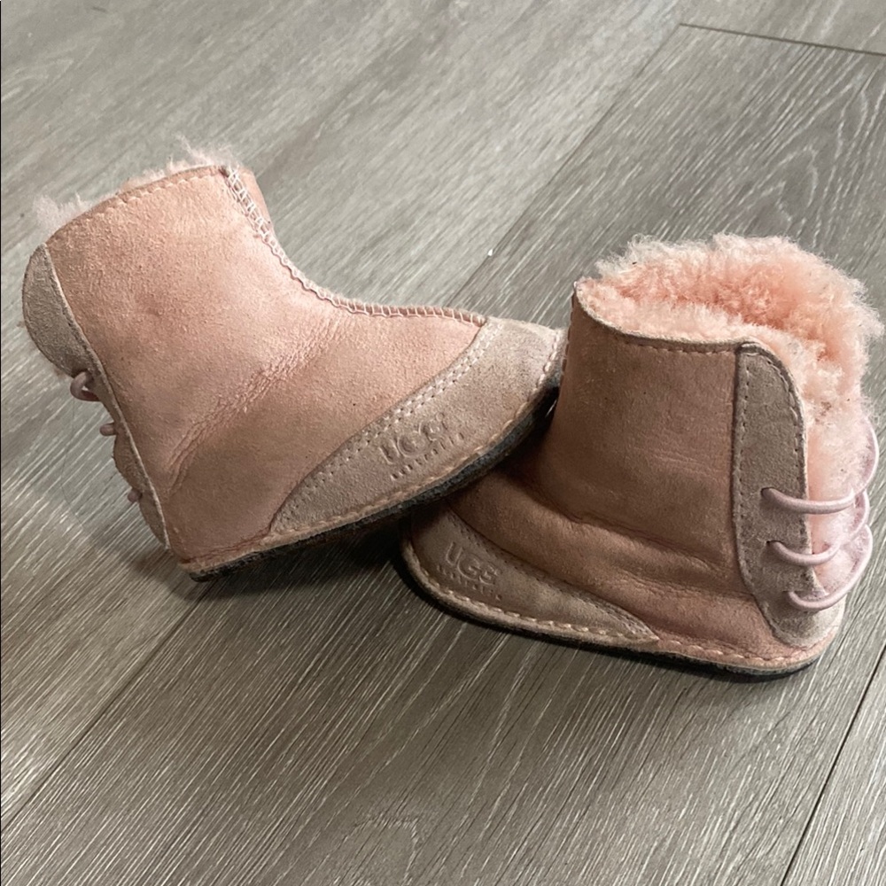 UGG Infant Toddler Sz S 5 Girls Pink Sheepskin Boots Winter Warm Sherpa Leather